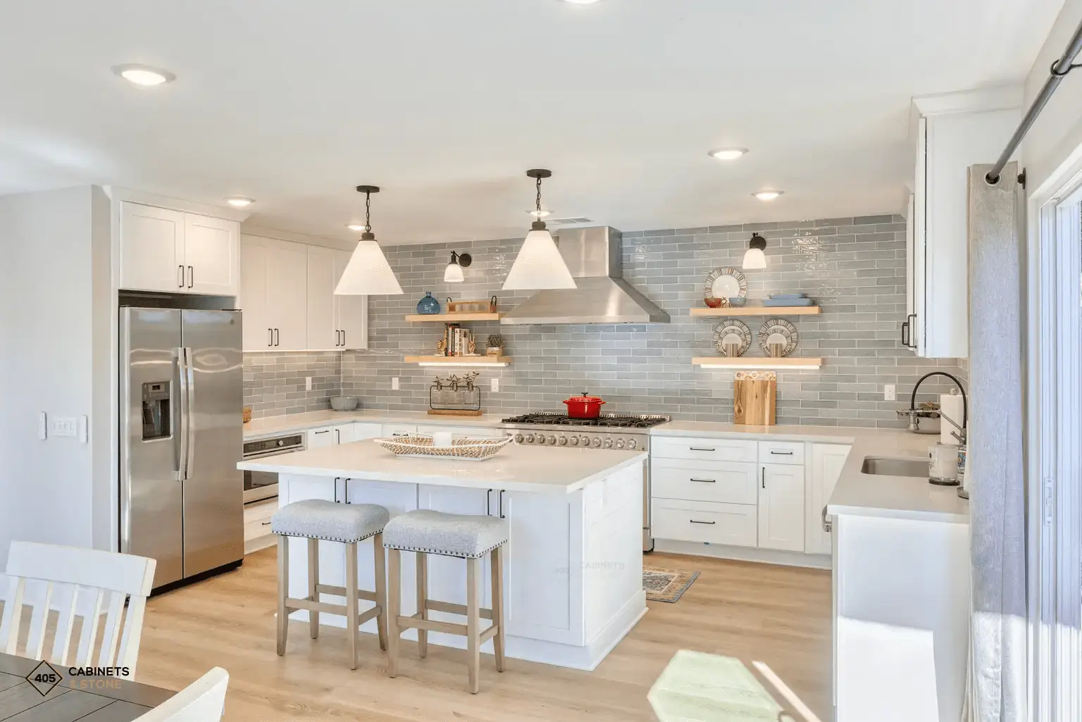 Modern kitchen with marble island